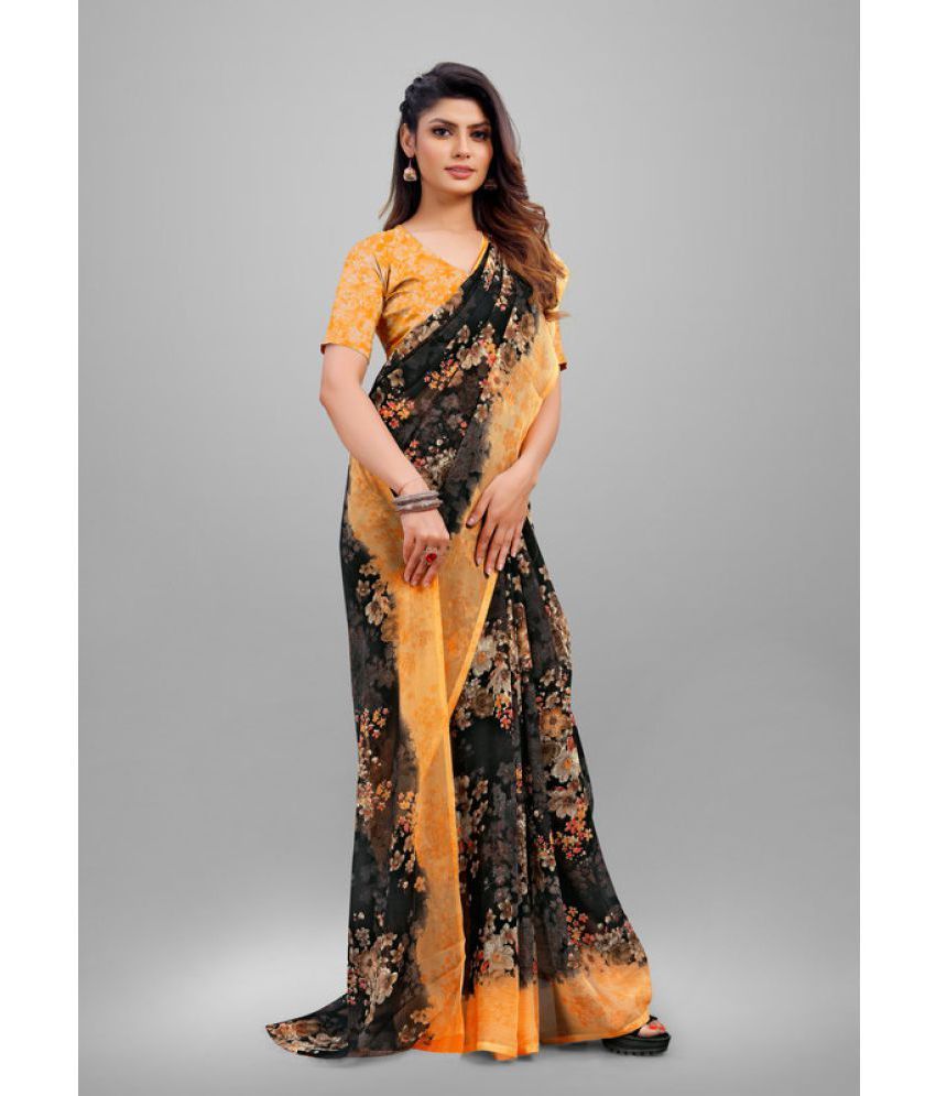     			Sitnjali Lifestyle - Orange Chiffon Saree With Blouse Piece ( Pack of 1 )