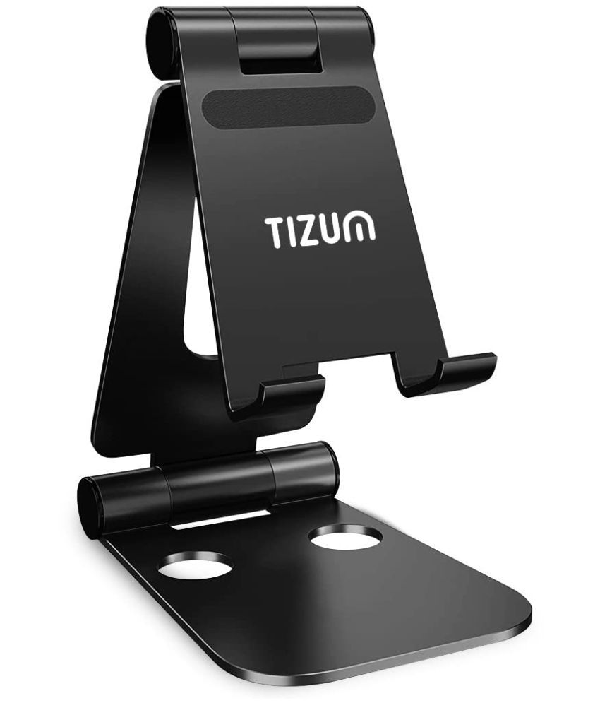     			Tizum Fully Foldable Tablet Stand Holder with Adjustable Angles & Scratch-Proof, Anti-Slip Rubber Pads, Anodized Aluminium Desktop Stand for All iPhones, Kindle, iPads, Tablets & Smartphones (Black)