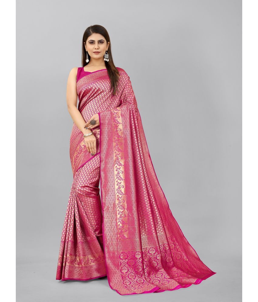     			Gazal Fashions - Pink Banarasi Silk Saree With Blouse Piece ( Pack of 1 )