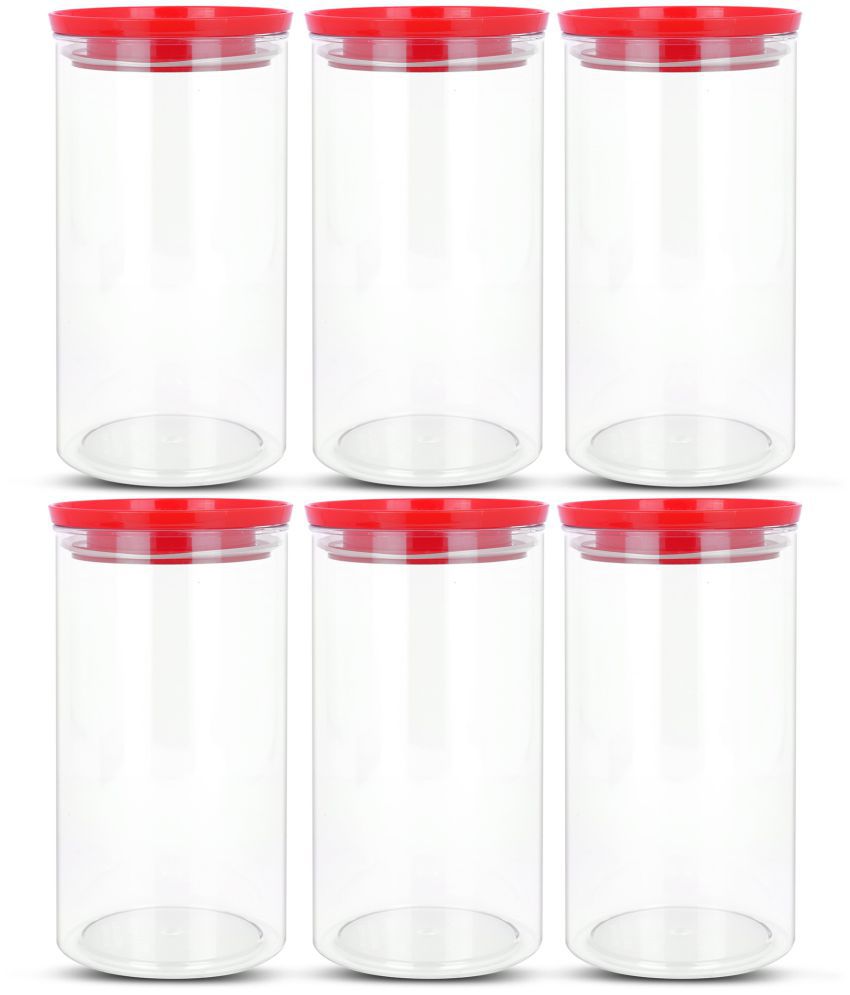     			HomePro - Round Container | Airtight | Silicone Cap | Red | Plastic Utility Container | Set of 6 - 1400 ml