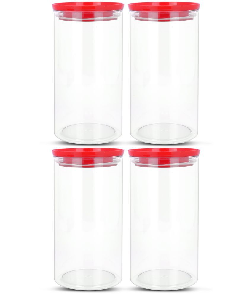     			HomePro - Round Container | Airtight | Silicone Cap | Red | Plastic Utility Container | Set of 4 - 1400 ml