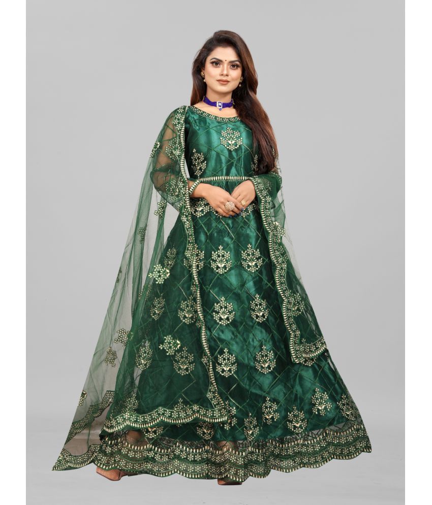     			JULEE - Green Anarkali Net Women's Semi Stitched Ethnic Gown ( Pack of 1 )