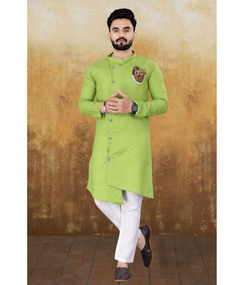     			Kunj Creation - Green Cotton Regular Fit Men's Kurta Pyjama Set ( Pack of 1 )