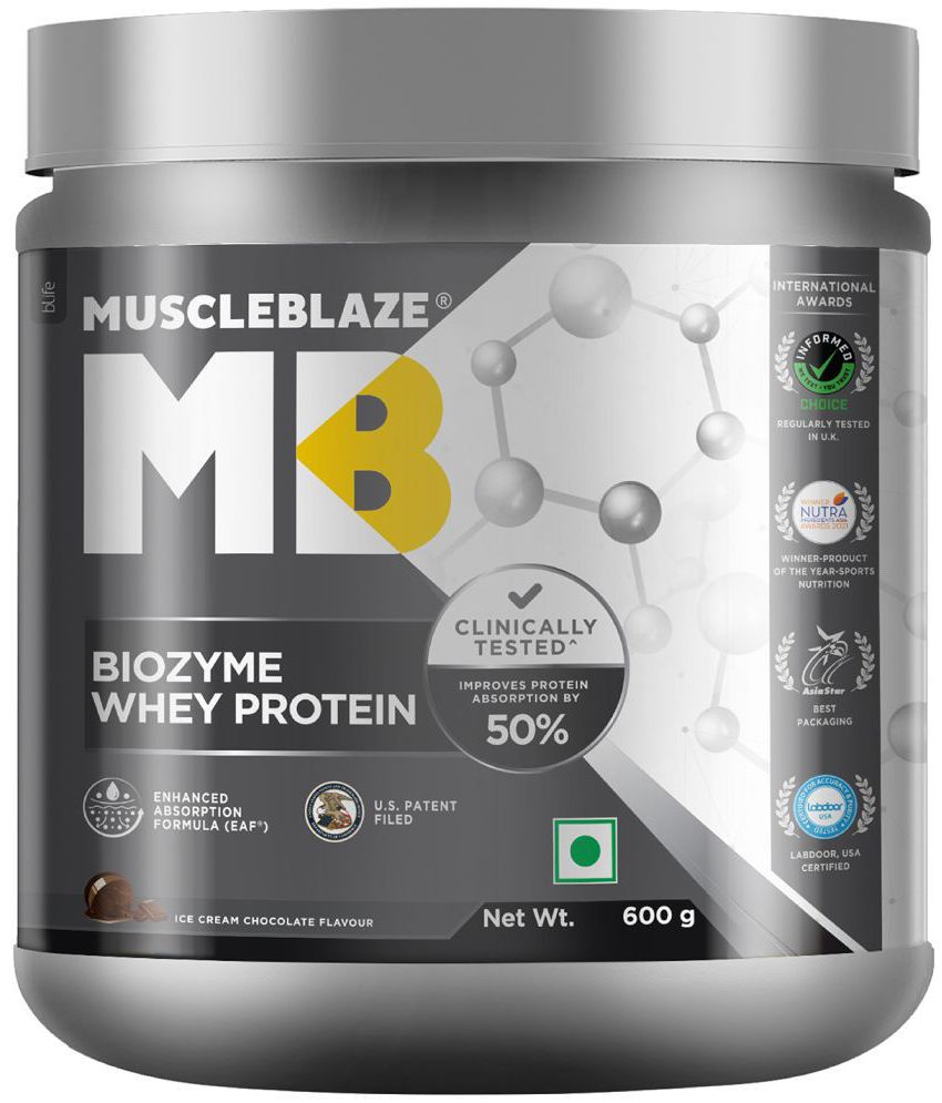 MuscleBlaze Biozyme Whey Protein, with US Patent Filed EAF (Ice Cream Chocolate, 600 g)