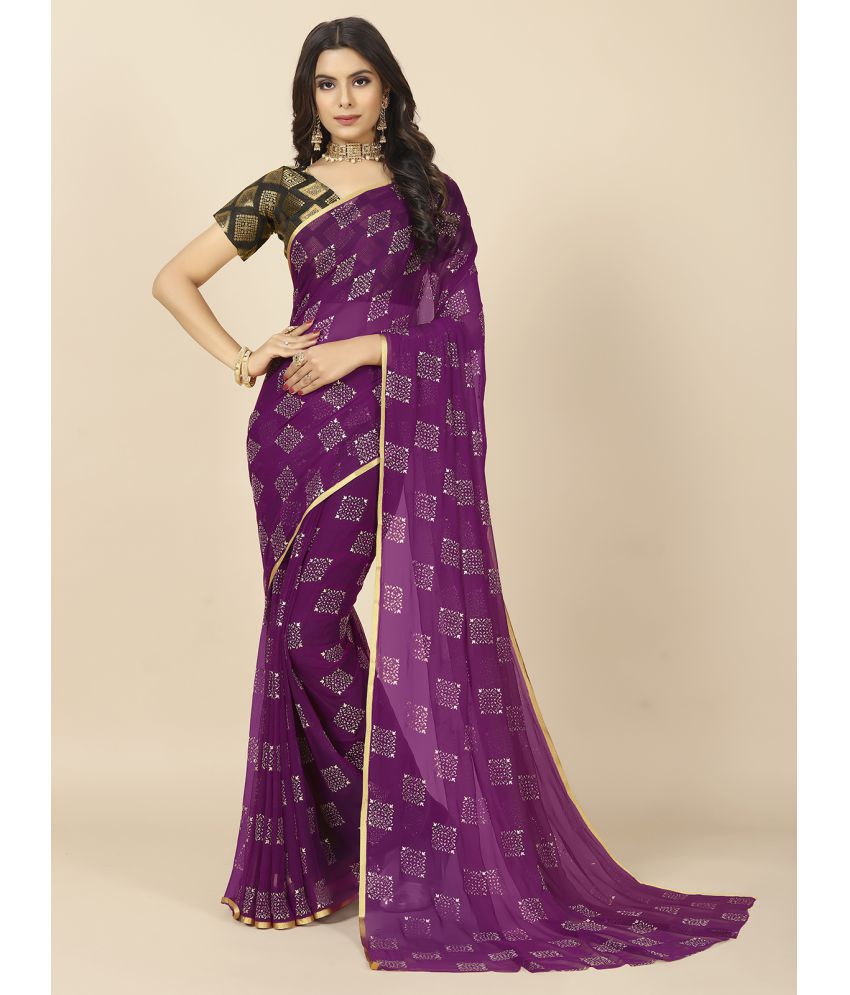 Rangita Women Embellished Dew Drops Chiffon Saree With Blouse Piece - Magenta