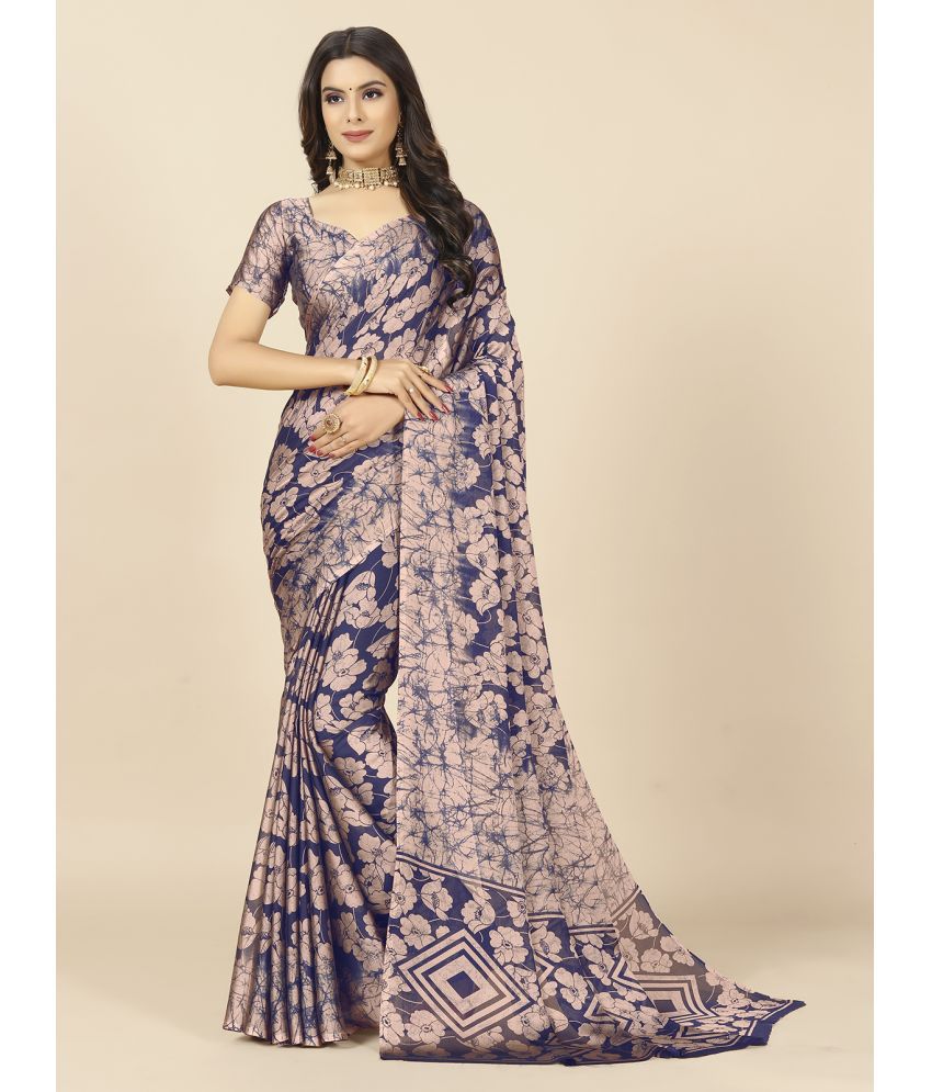     			Rangita Women Tie & Dye Floral Printed Chiffon Saree With Blouse Piece - Navy Blue