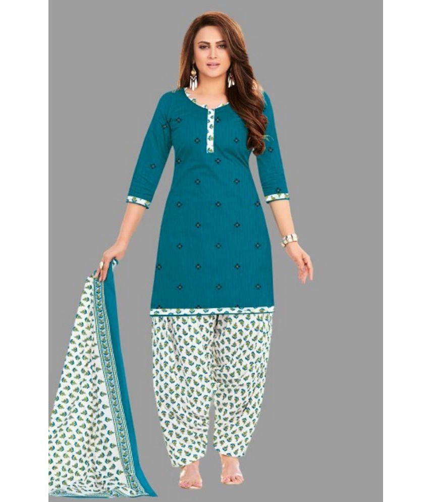     			SIMMU - Blue Straight Cotton Women's Stitched Salwar Suit ( Pack of 1 )