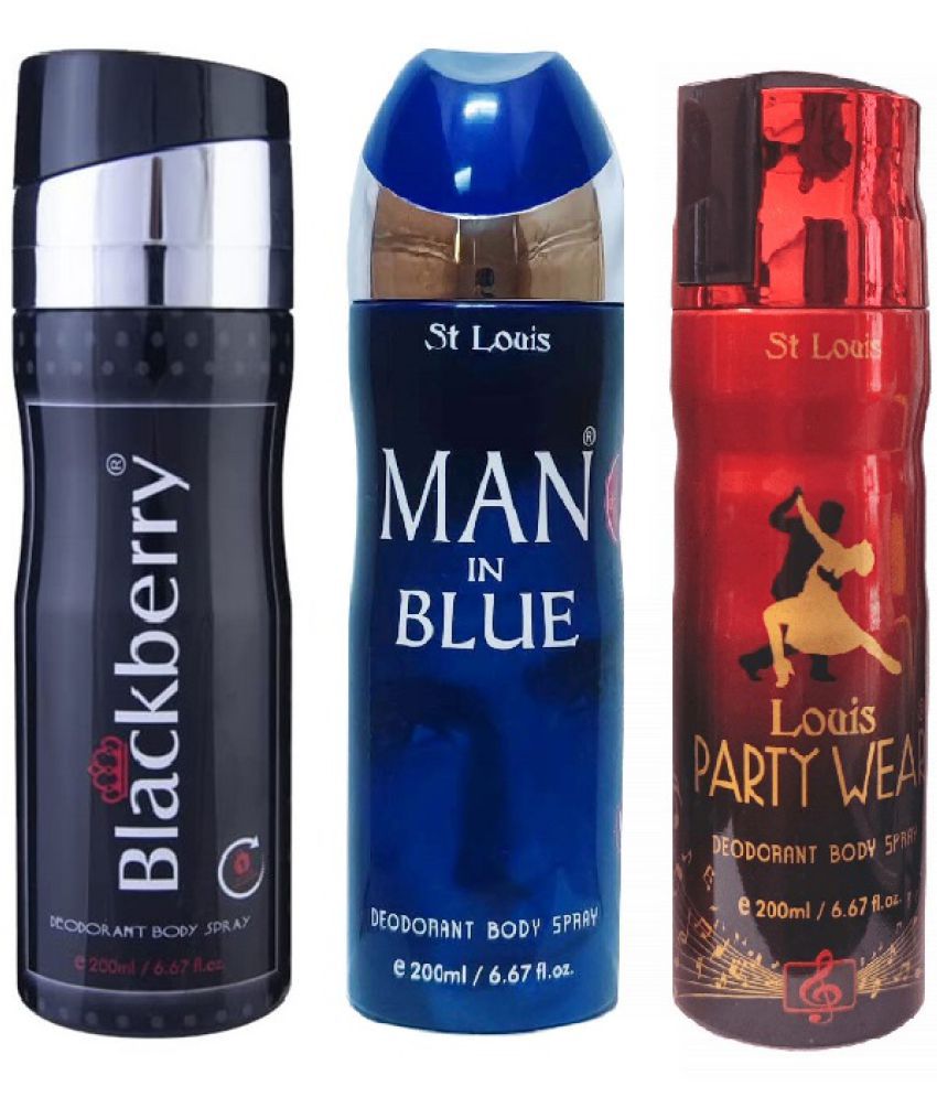     			St Louis - 1 PARTYWEAR, 1 BLACKBERRY, 1 MAN IN BLUE Deodorant Spray for Men,Women 600 ml ( Pack of 3 )