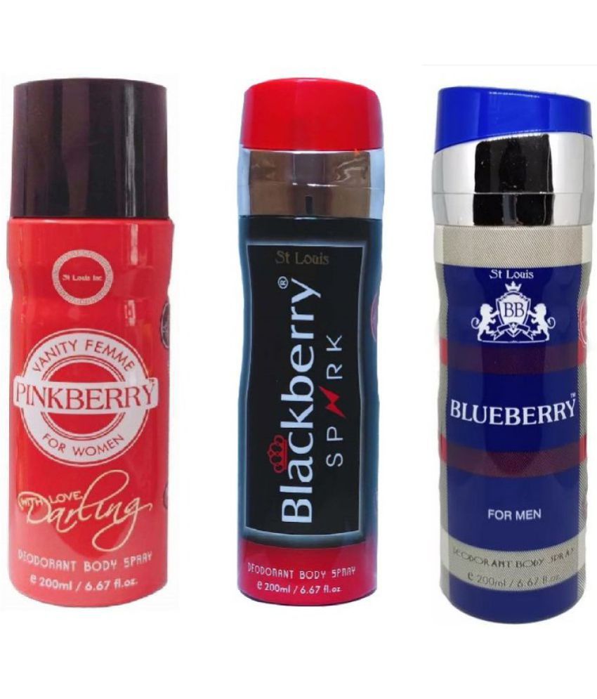     			St Louis - PINKBERRY,BLACKBERRY SPARK,BLUEBERRY Deodorant Spray for Men,Women 600 ml ( Pack of 3 )