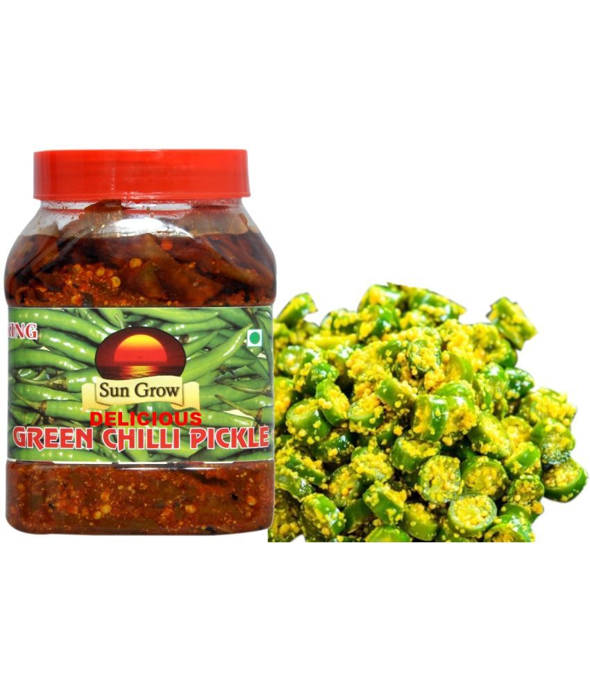     			Sun Grow DELICIOUS Homemade Organic Royal Kashmiri Green Chilli Pickle Achaar Tate of King Trust Pickle 1 kg