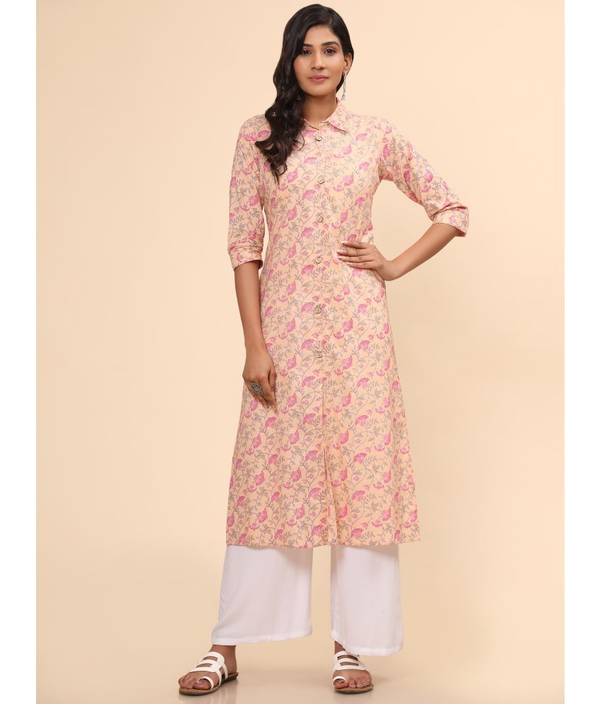     			Vbuyz - Peach Cotton Women's Front Slit Kurti ( Pack of 1 )