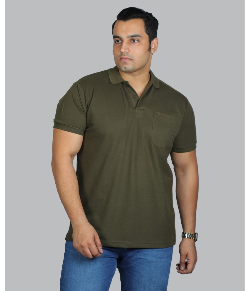 Xmex - Olive Cotton Blend Regular Fit Men's Polo T Shirt ( Pack of 1 )