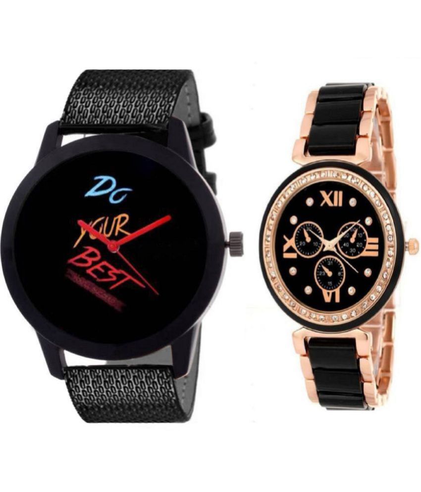     			newmen - Black PU Analog Couple's Watch