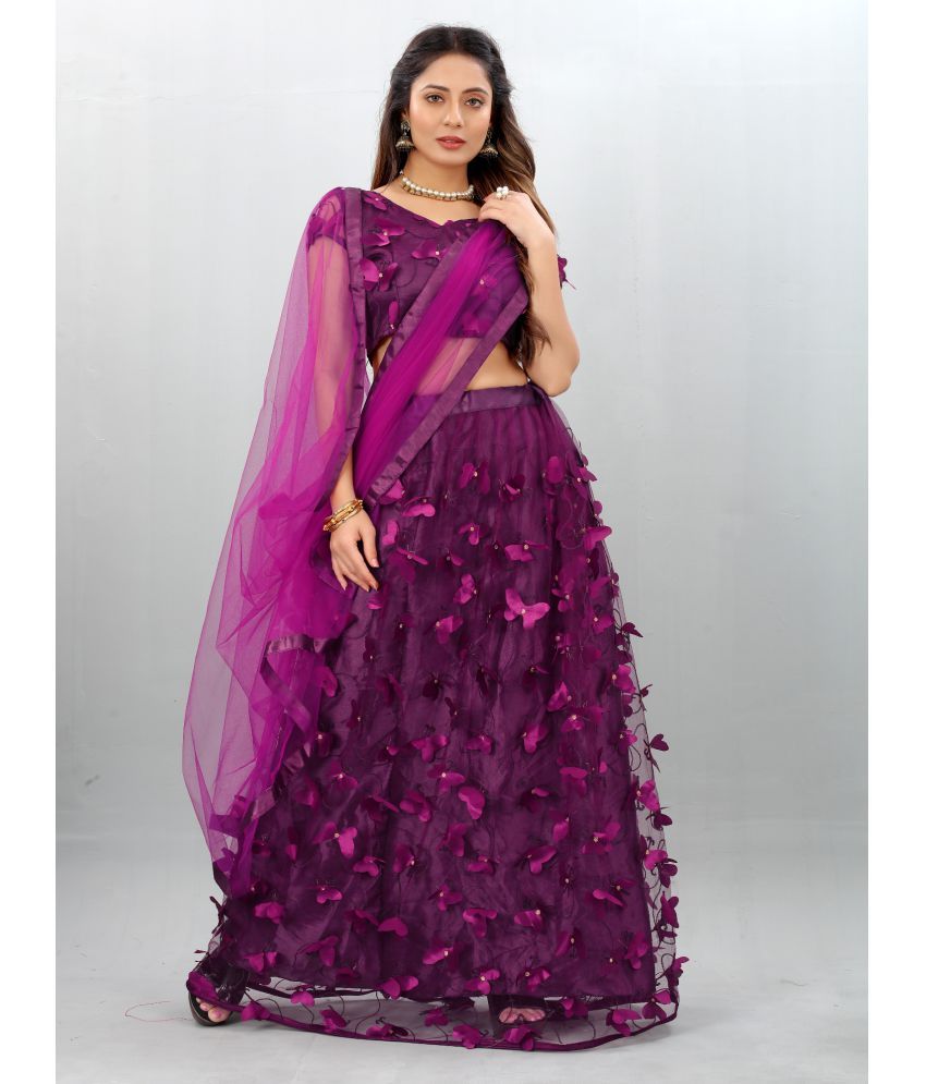     			Apnisha Purple Net A-line Semi Stitched Lehenga