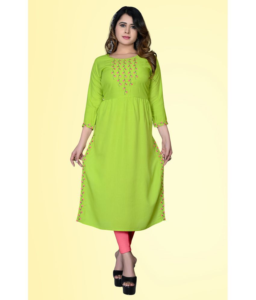     			HAYA - Lime Green Rayon Women's Straight Kurti ( Pack of 1 )