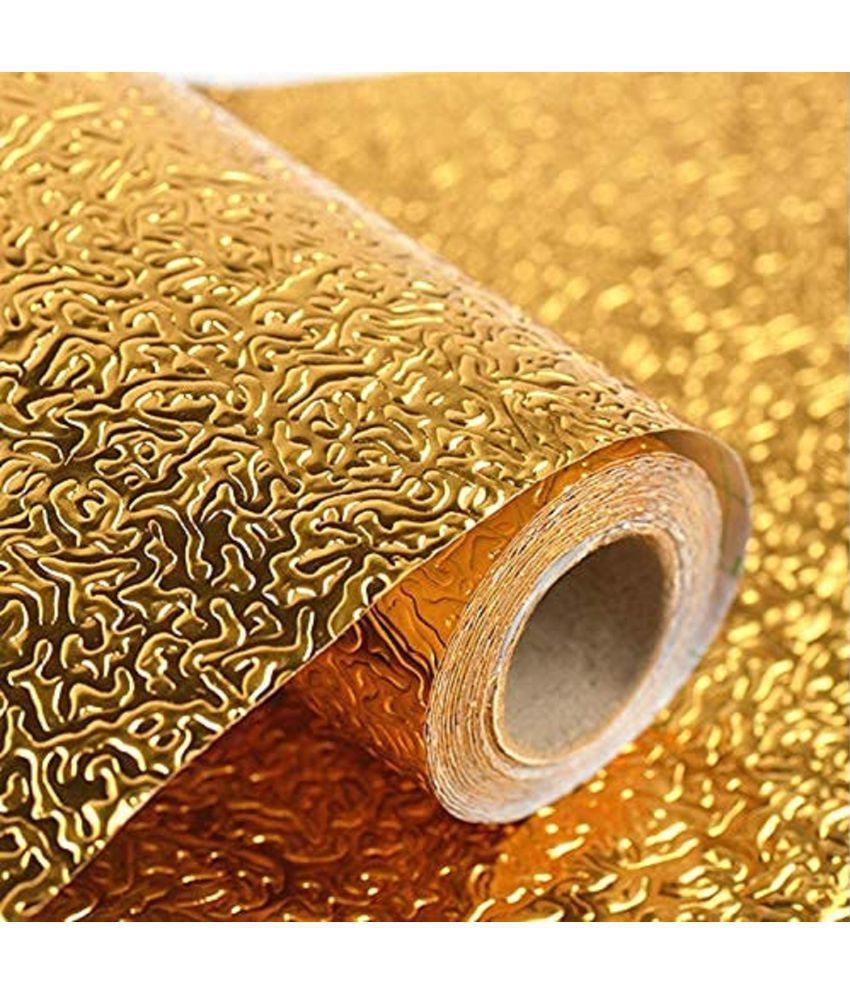     			HOMETALES Golden Oil Proof Aluminum Foil Self Adhesive Sticker (60cm x 200cm) (Pack of 1)