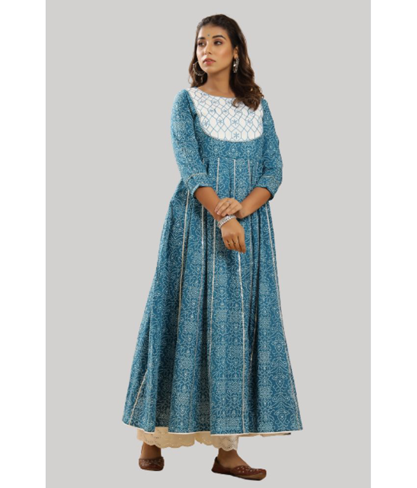    			JAIPUR VASTRA - Turquoise Cotton Women's Anarkali Kurti ( Pack of 1 )