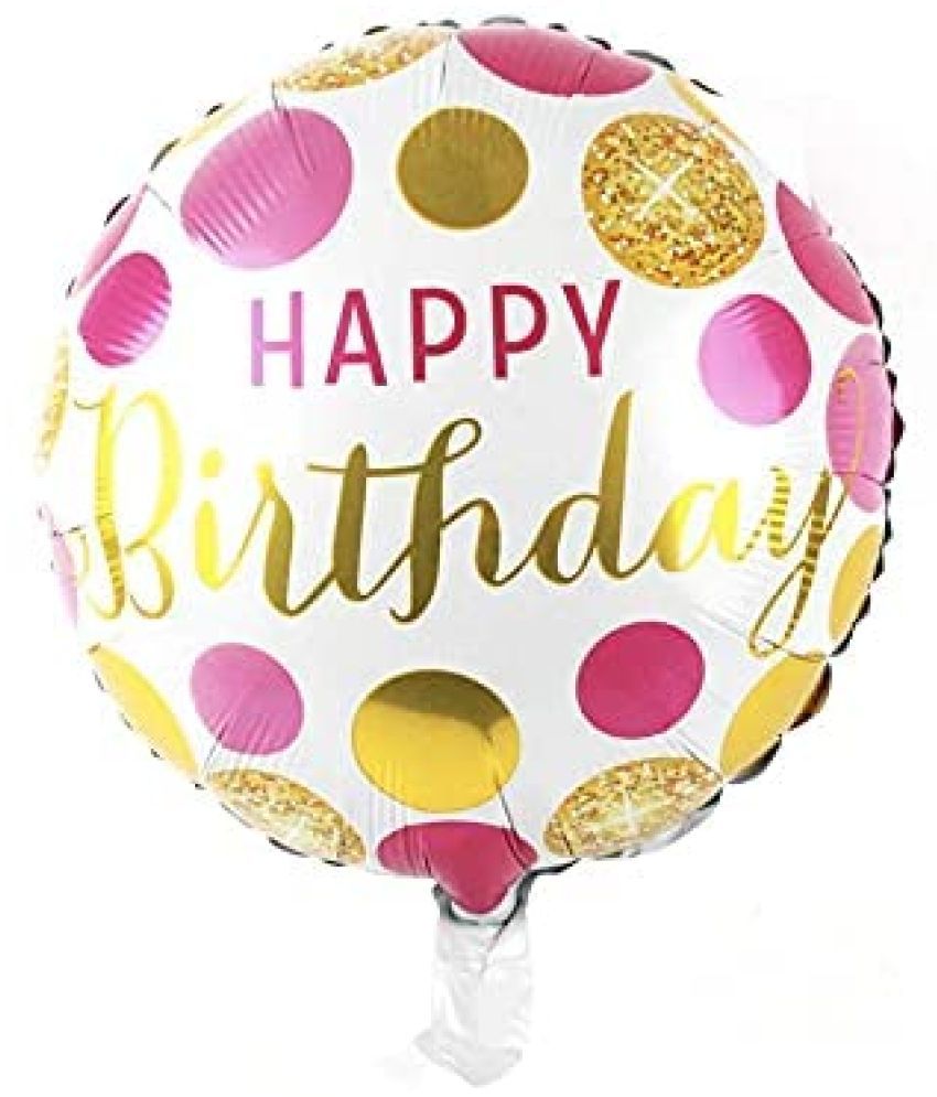     			Lalantopparties Happy Birthday Round Foil Balloon 18 inch For birthday decoration, theme decoration, bachelorette, bachelors party, party decoration balloon, kids decoration, Pink Polka (Pack of 1)