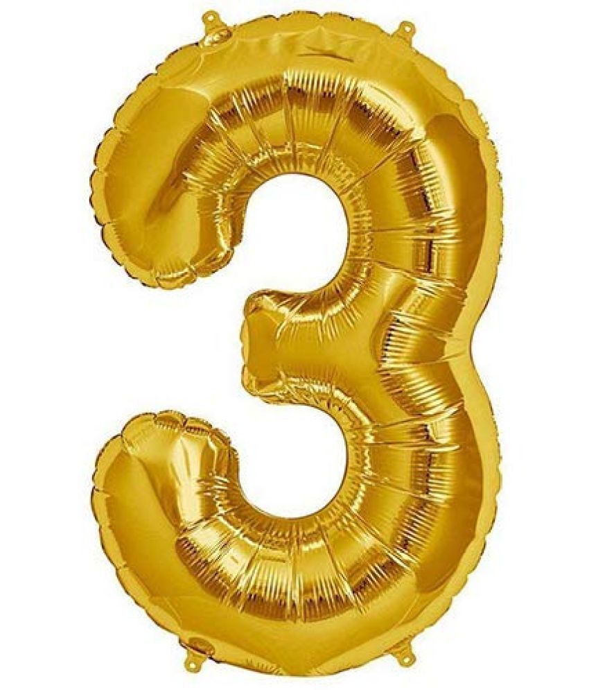     			Lalantopparties Number foil balloon 16 inch 3 number For party decoration, birthday, anniversary, wedding, valentine, baby decoration, bachelorette, bachelors, christmas decoration, Gold (Pack of 1)