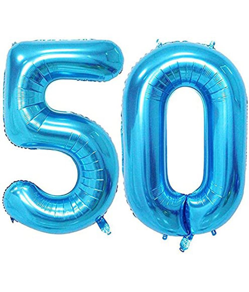     			Lalantopparties Number foil balloon 16 inch 50 number For party decoration, birthday, anniversary, wedding, valentine, baby decoration, bachelorette, bachelors, christmas decoration, Blue (Pack of 1)