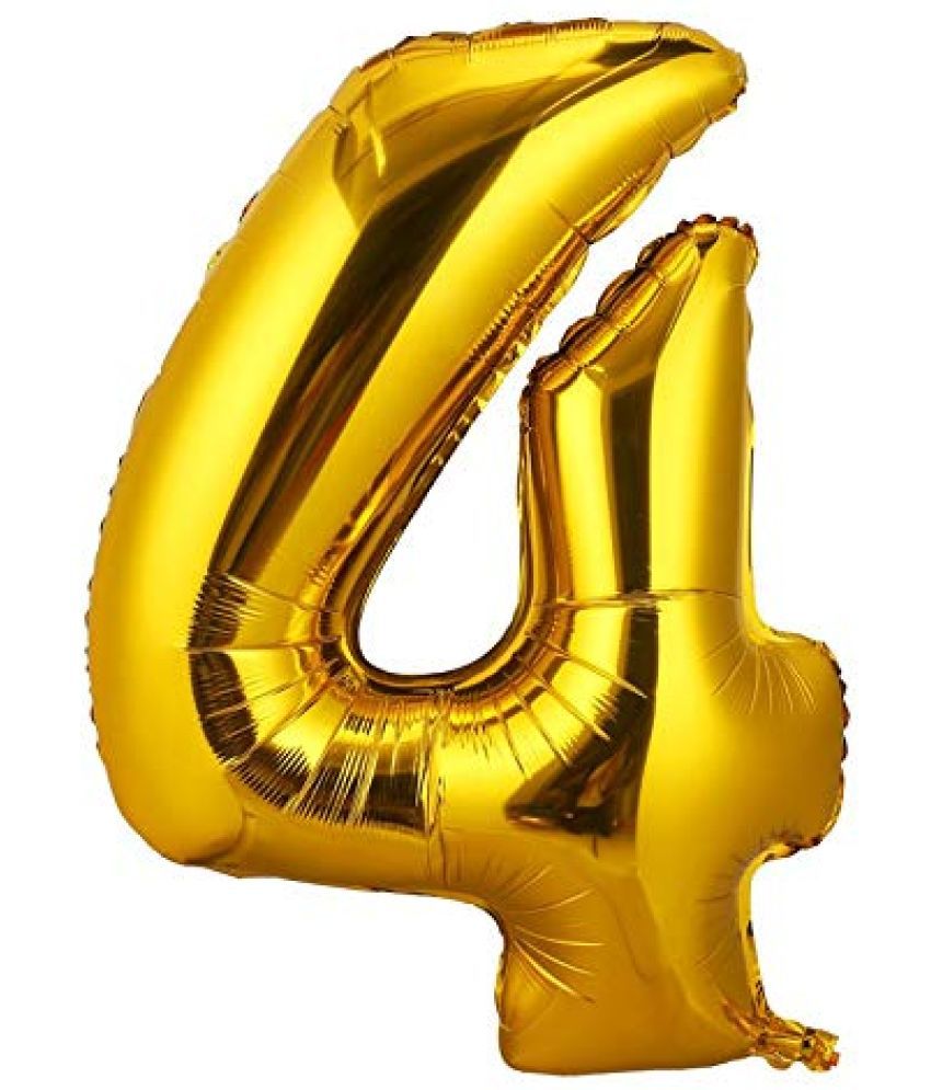     			Lalantopparties Number foil balloon 16 inch 4 number For party decoration, birthday, anniversary, wedding, valentine, baby decoration, bachelorette, bachelors, christmas decoration, Gold (Pack of 1)