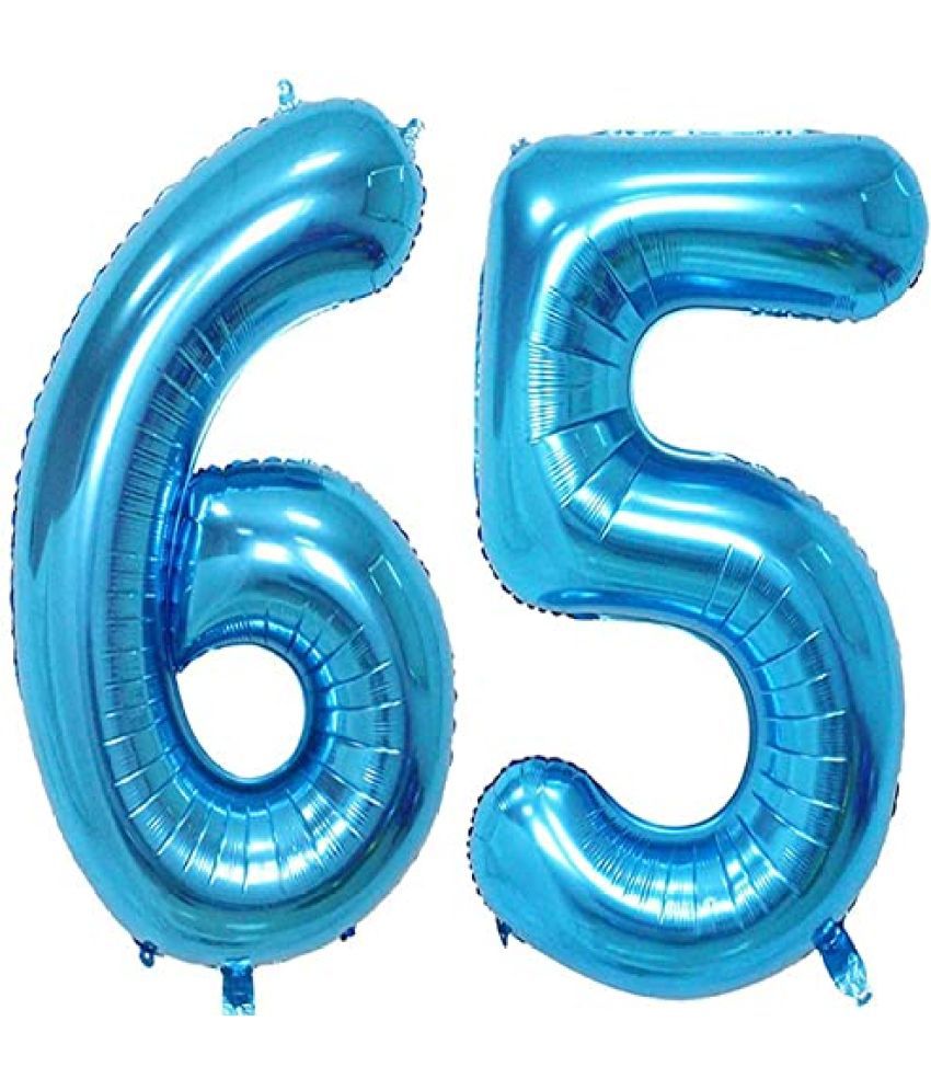     			Lalantopparties Number foil balloon 16 inch 65 number For party decoration, birthday, anniversary, wedding, valentine, baby decoration, bachelorette, bachelors, christmas decoration, Blue (Pack of 1)