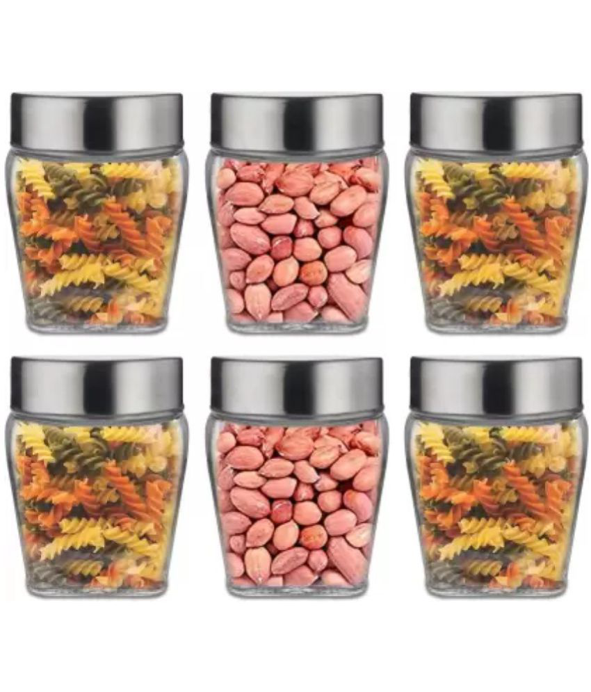     			skwaion - Silver Glass Spice Container ( Set of 6 ) - 300 ml