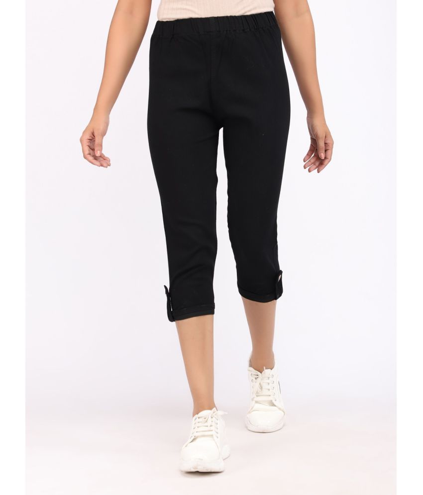     			AngelFab Black Cotton Solid Capri - Single