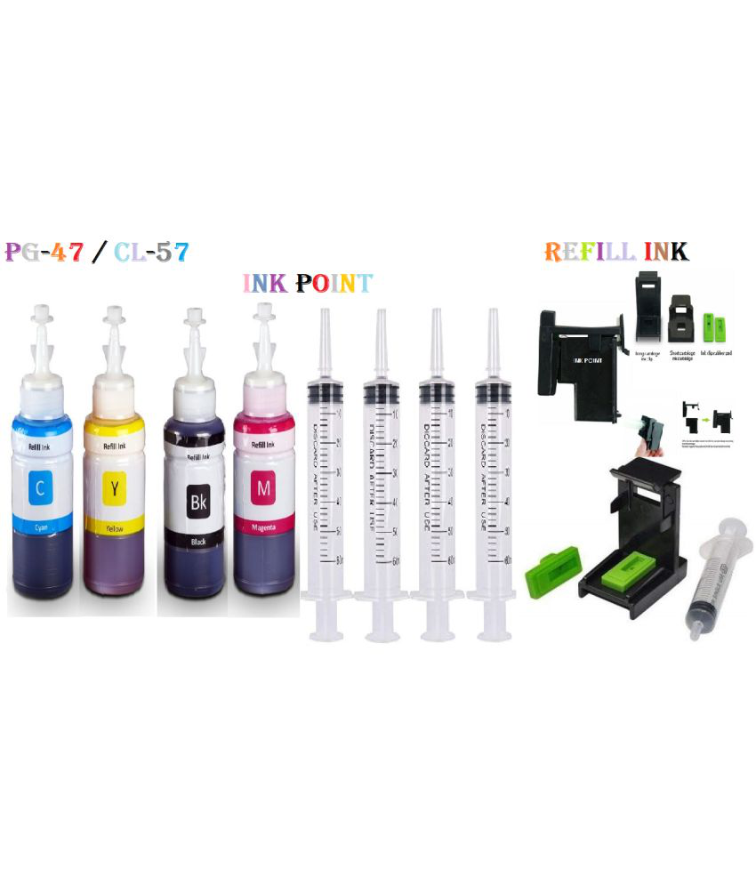     			INK POINT Multicolor Four bottles Refill Kit for Refill INK For C@non Pg47 and Cl57 Cartridge Compatible for C@non Pixma E series