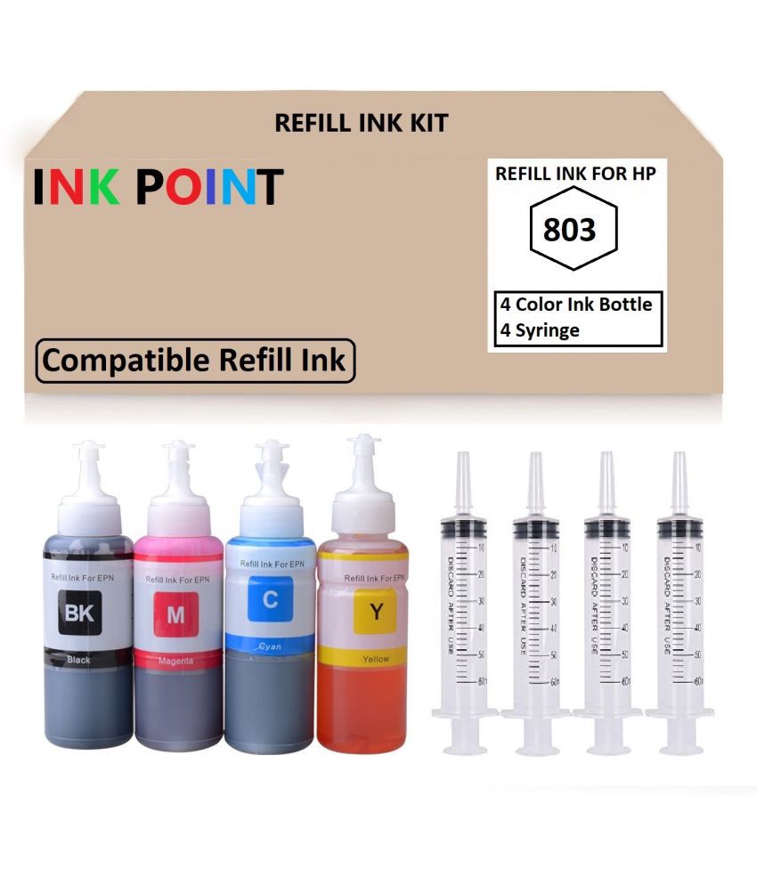     			INK POINT Multicolor Four bottles Refill Kit for Refill kit Compatible ink for H_P cartridge 901,805,803,802(100ml each+4 syringe)