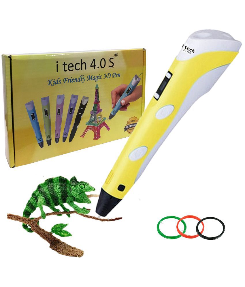 Itech Yellow Kids Friendly Magic 3D Pen Super Value Pack