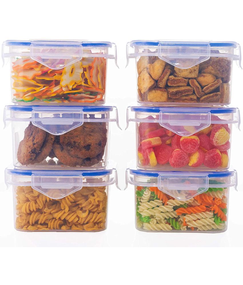     			WLOX - Fit & lock container Transparent Polyproplene Food Container ( Set of 6 ) - 400 ml