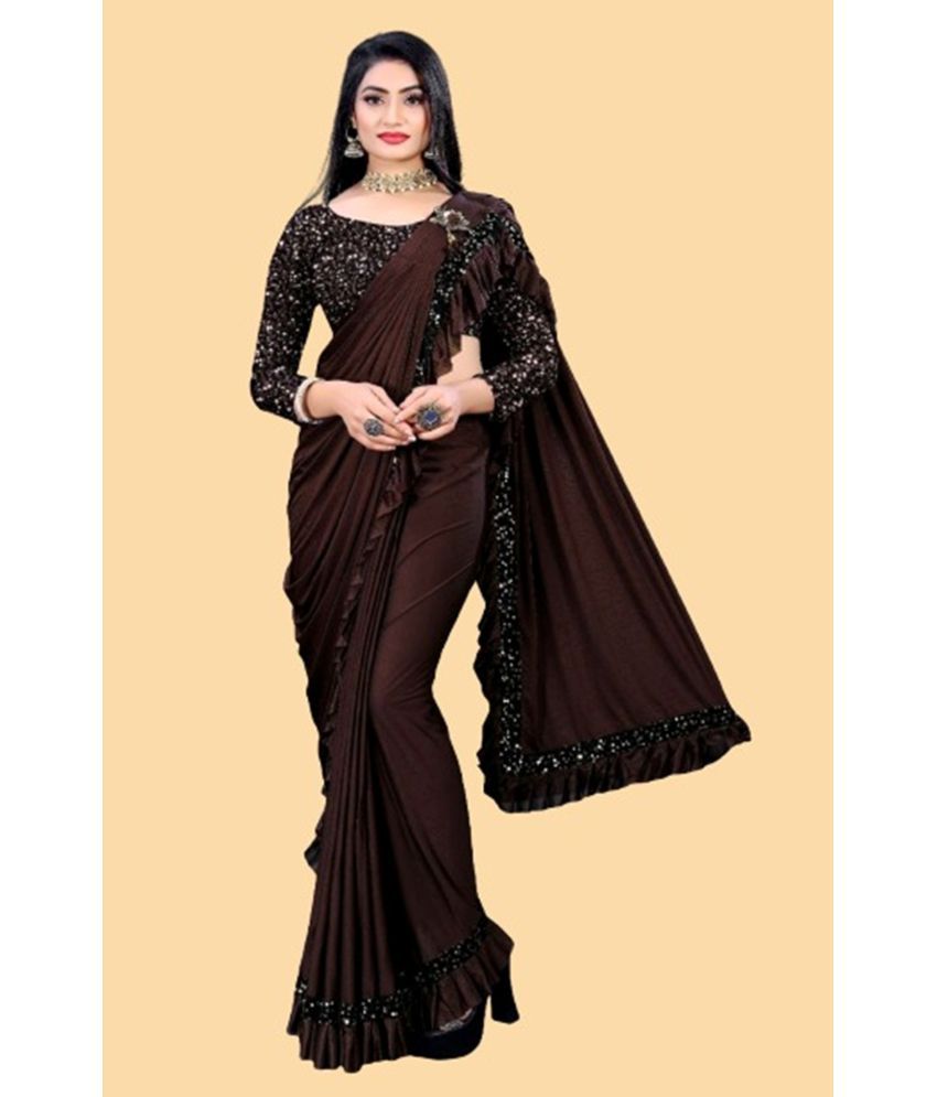     			Aika - Coffee Lycra Saree With Blouse Piece ( Pack of 1 )