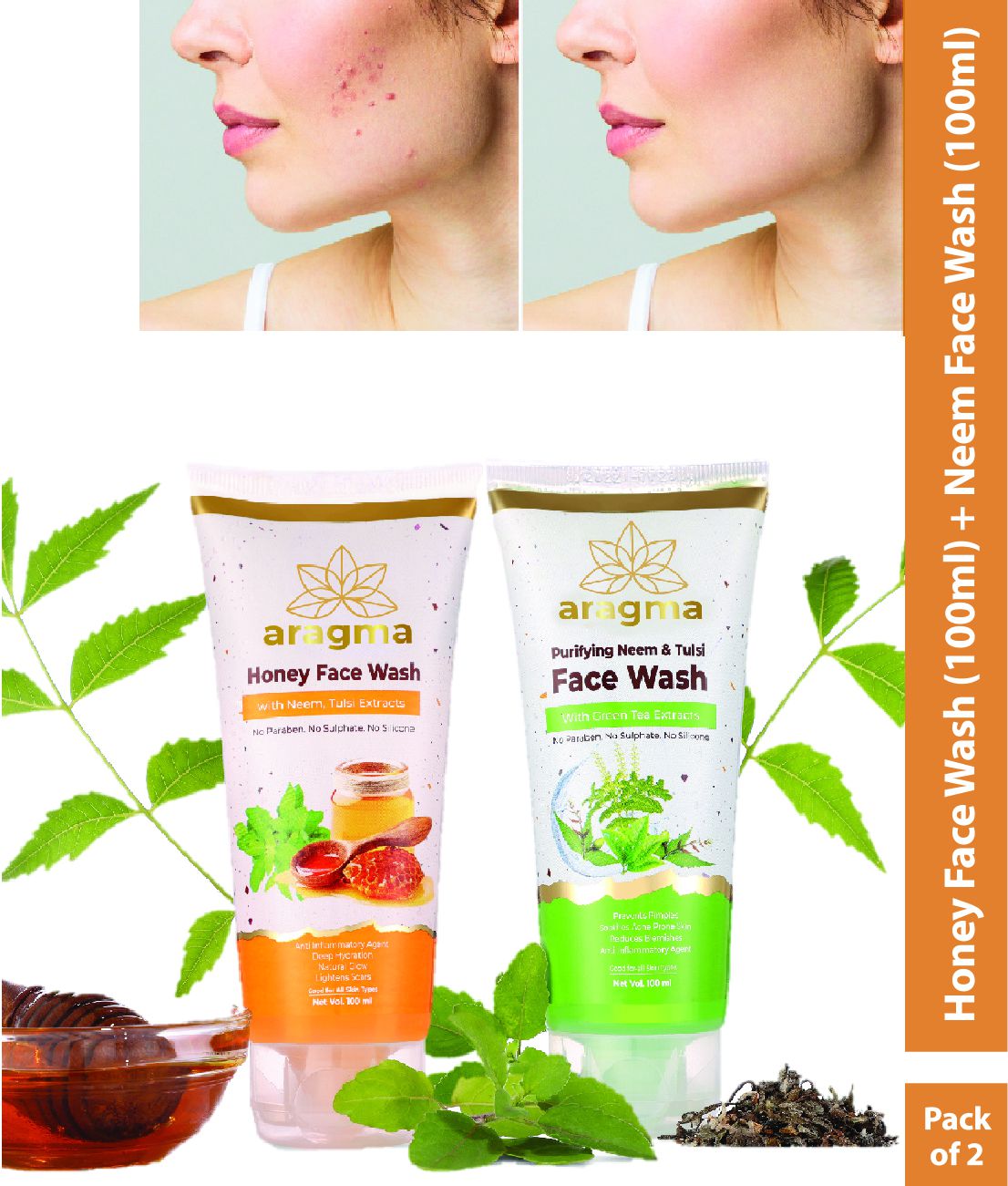     			Aragma Honey Face Wash & Purifying Neem + Tulsi face wash | Pack of 2 (100 ml each)