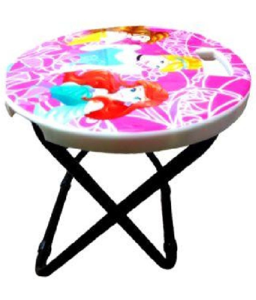     			Foldable Small Study Table for Kids Round Shape Cartoon Character Stool Table for Kids Girls Perfect Birthday Return Gift Item, (Multi Color), Pack of 1