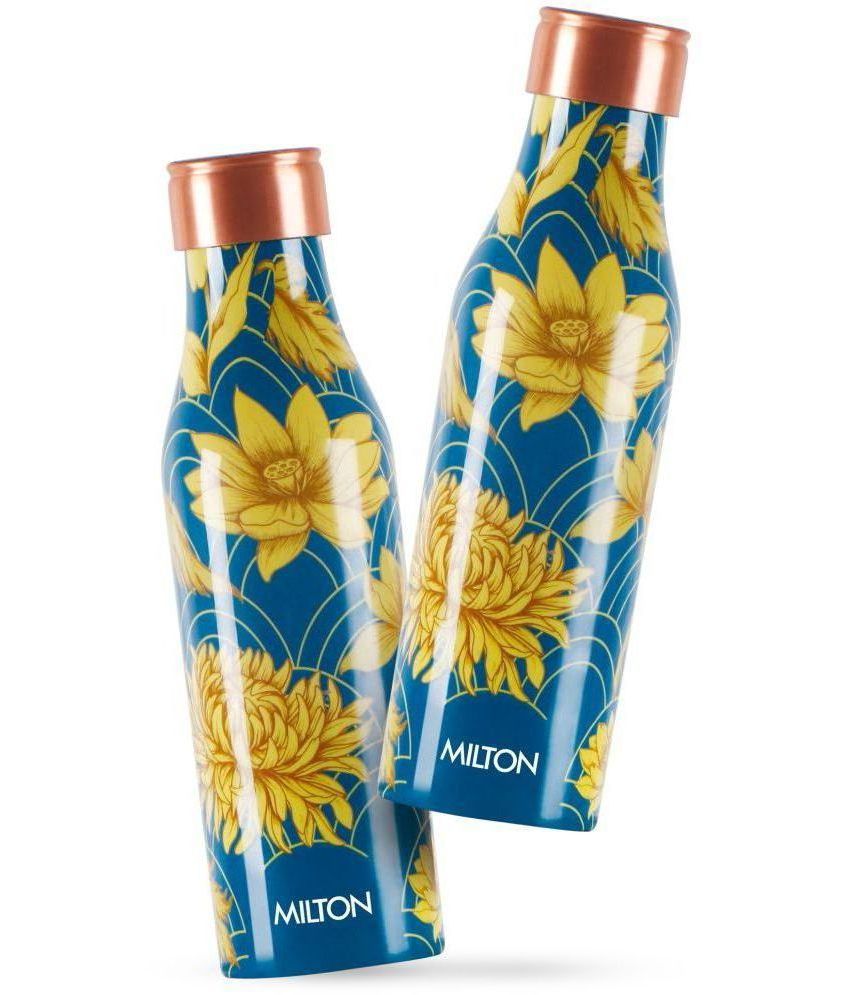     			Milton Floral Copper Printed Water Bottle Gift Set of 2, 930 ml Each, Yellow Floral | Seamless Curved bottle | Lacquer Coating | Diwali | Festive | Gifting | Yoga | Gym | Home | Kitchen | Travel