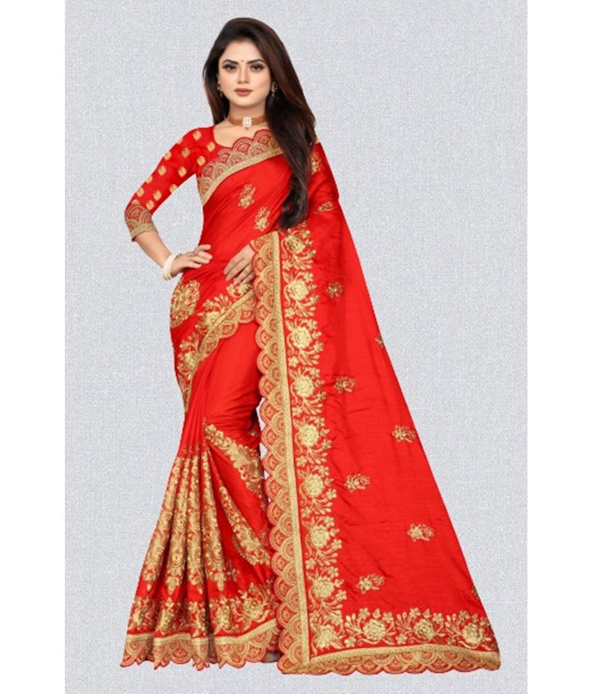     			VEGINI DESIGNER - Red Silk Blend Saree With Blouse Piece ( Pack of 1 )