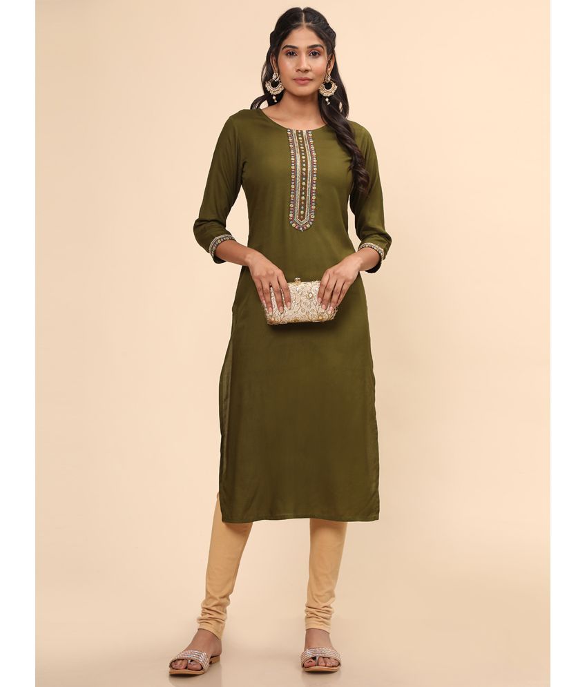     			Vbuyz - Green Rayon Women's Straight Kurti ( Pack of 1 )