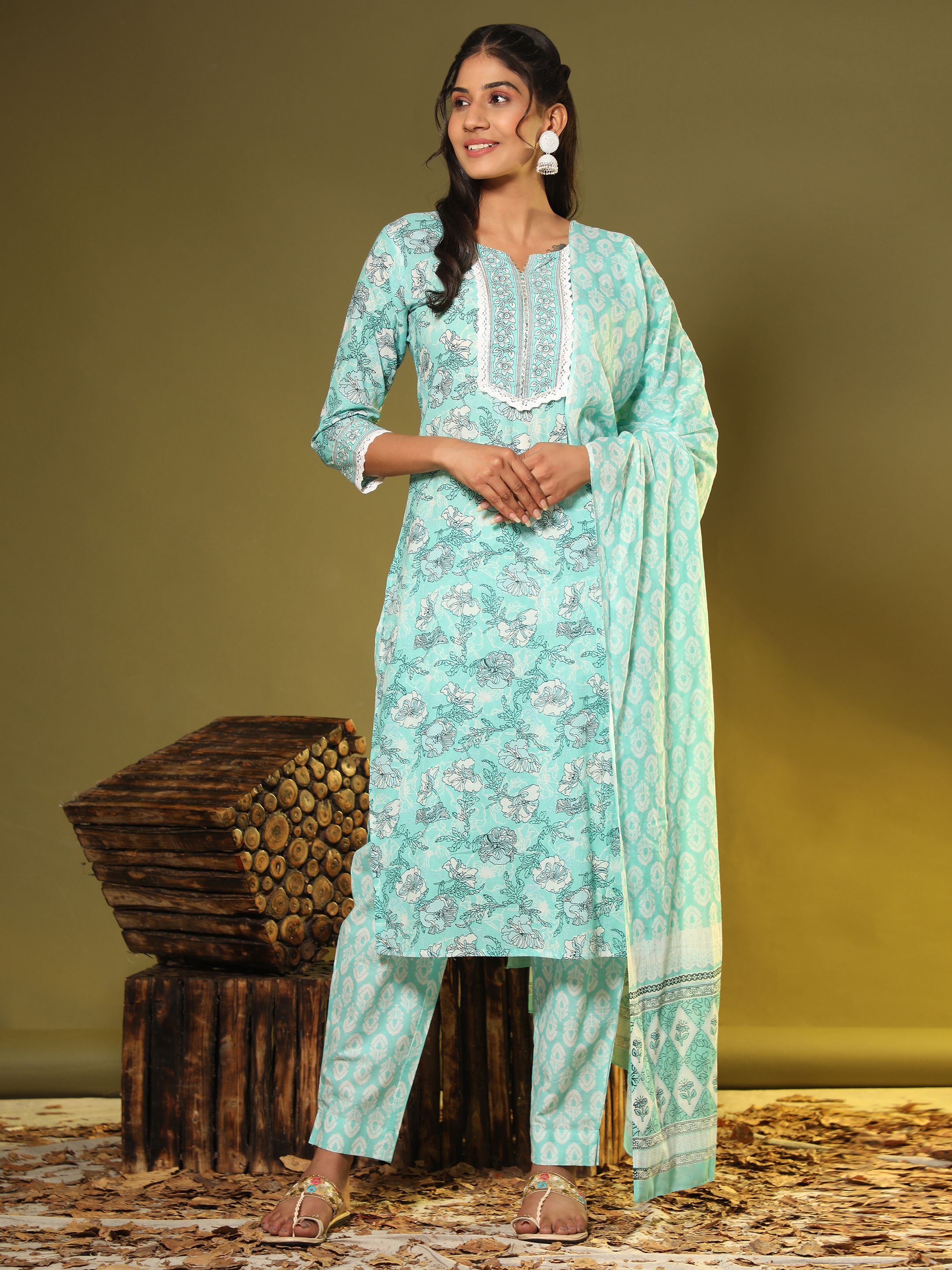     			Vbuyz - Light Blue Straight Cotton Women's Stitched Salwar Suit ( Pack of 1 )