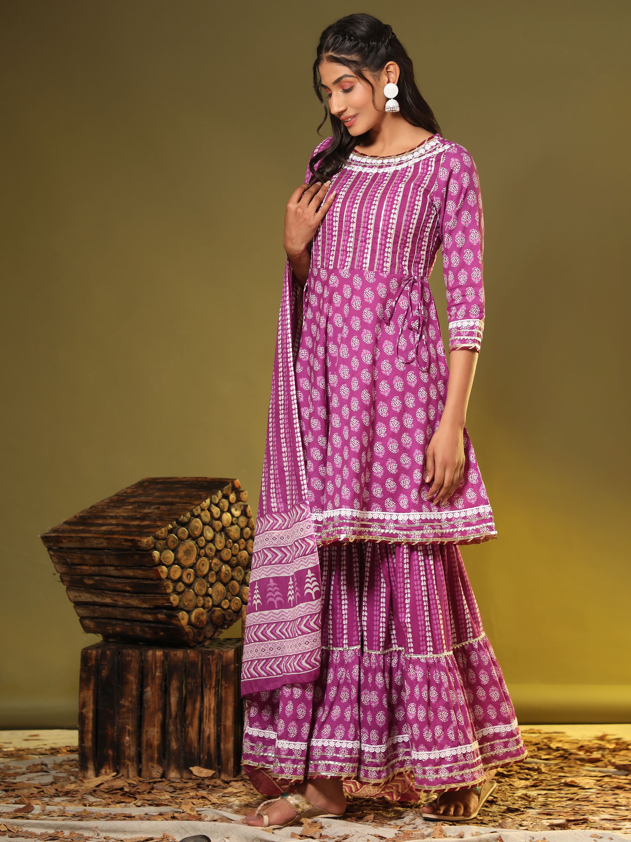     			Vbuyz - Purple A-line Cotton Women's Stitched Salwar Suit ( Pack of 1 )