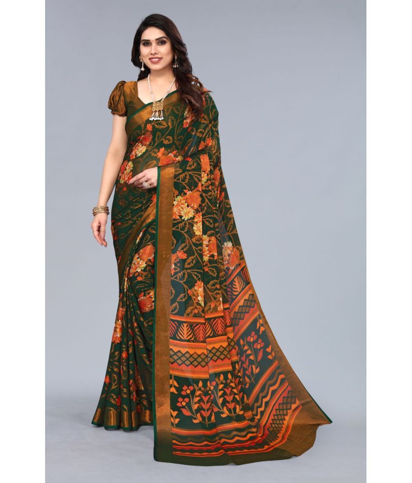     			FABMORA - Green Brasso Saree With Blouse Piece ( Pack of 1 )