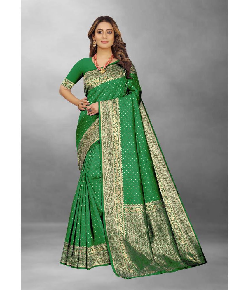     			Gazal Fashions - Light Green Banarasi Silk Saree With Blouse Piece ( Pack of 1 )