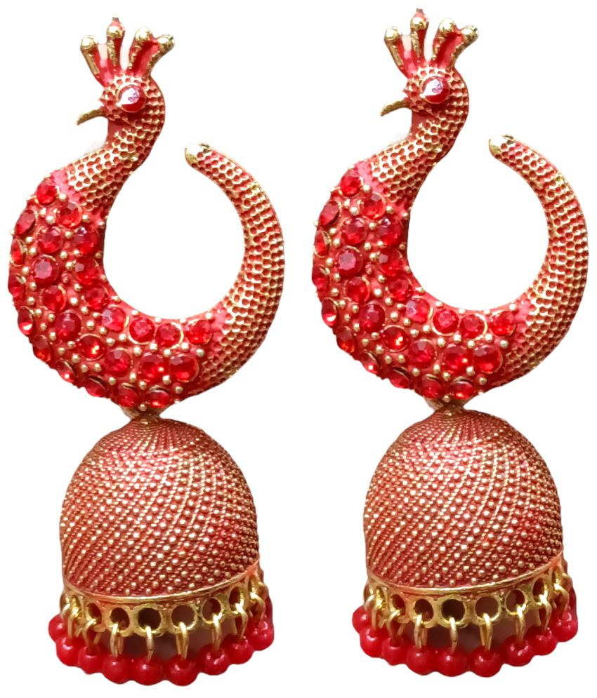     			Happy Stoning - Red Jhumki Earrings ( Pack of 1 )