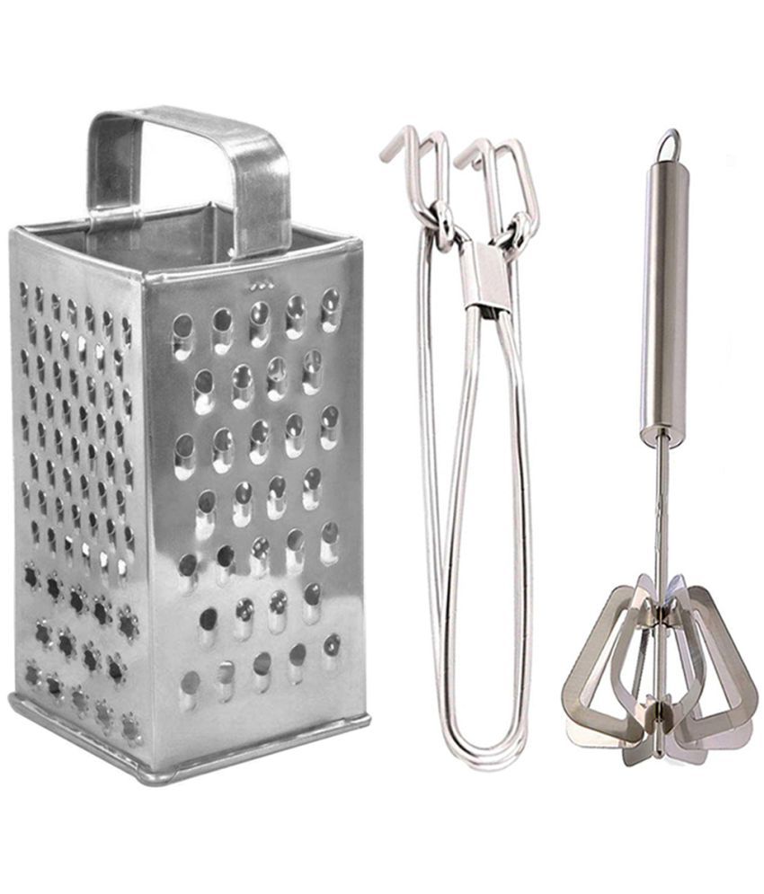     			JISUN - Silver Stainless Steel BIG GRATER+PAKKAD+MATHANI ( Set of 3 )