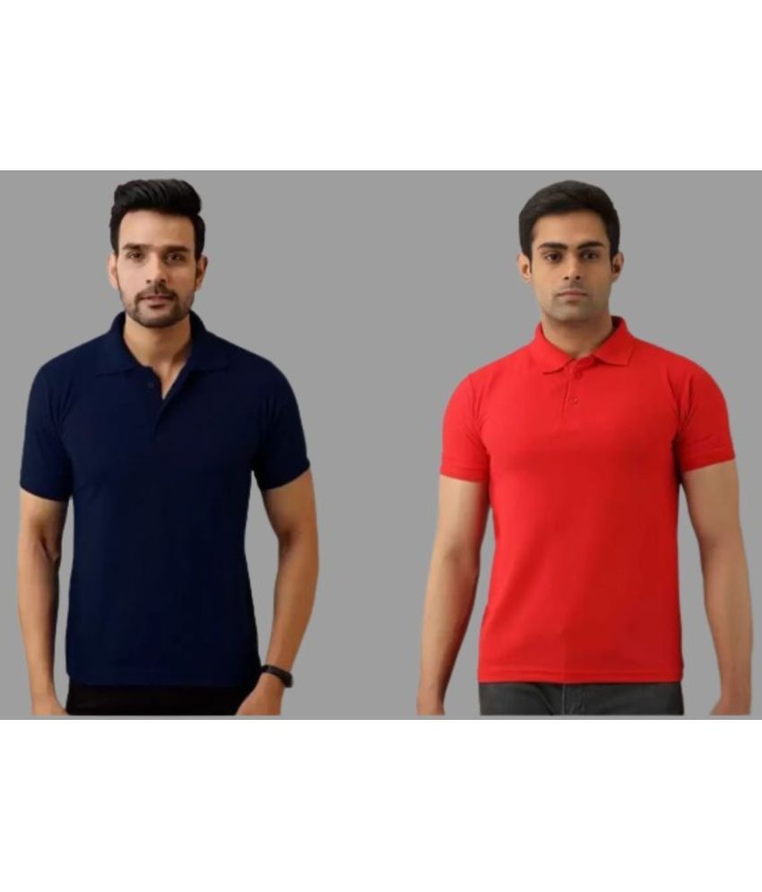     			SKYRISE Pack of 2 Cotton Blend Slim Fit Solid Half Sleeves Men's Polo T Shirt ( Multicolor )