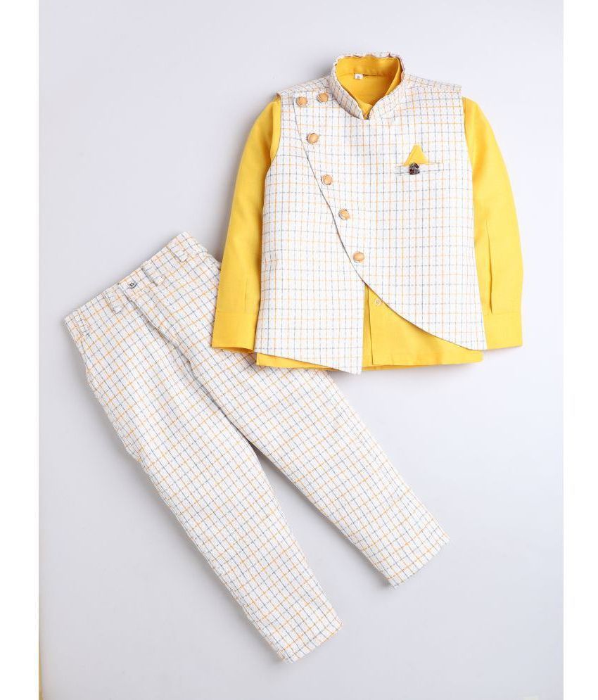 DKGF Fashion - Yellow Cotton Blend Boys 2 Piece Suit ( Pack of 1 )