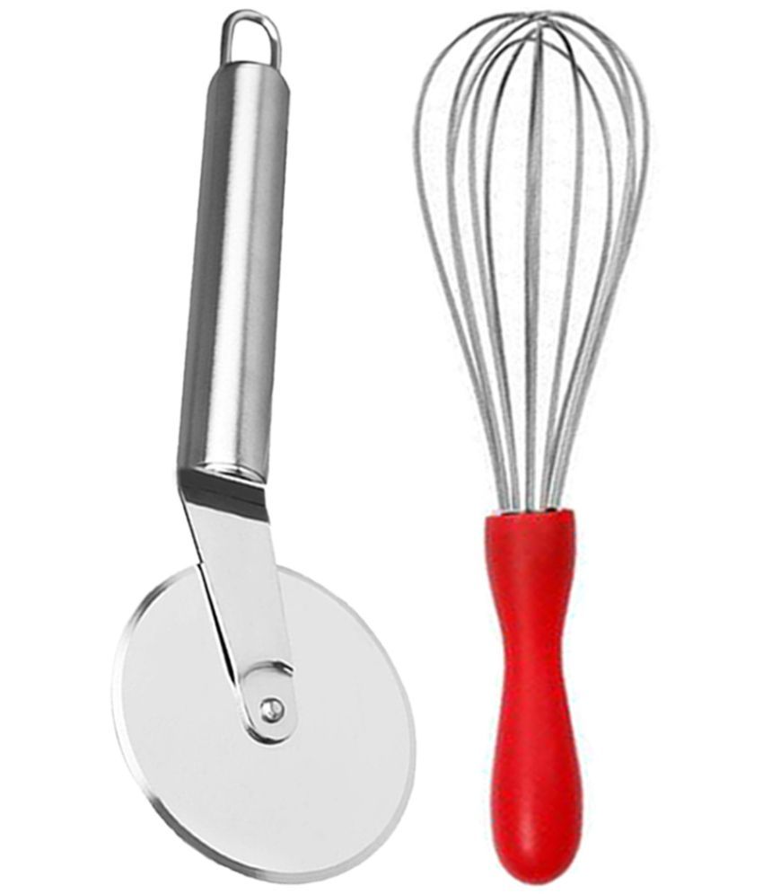     			JISUN - Silver Stainless Steel Egg Whisk & Pizza Cutter ( Set of 2 )