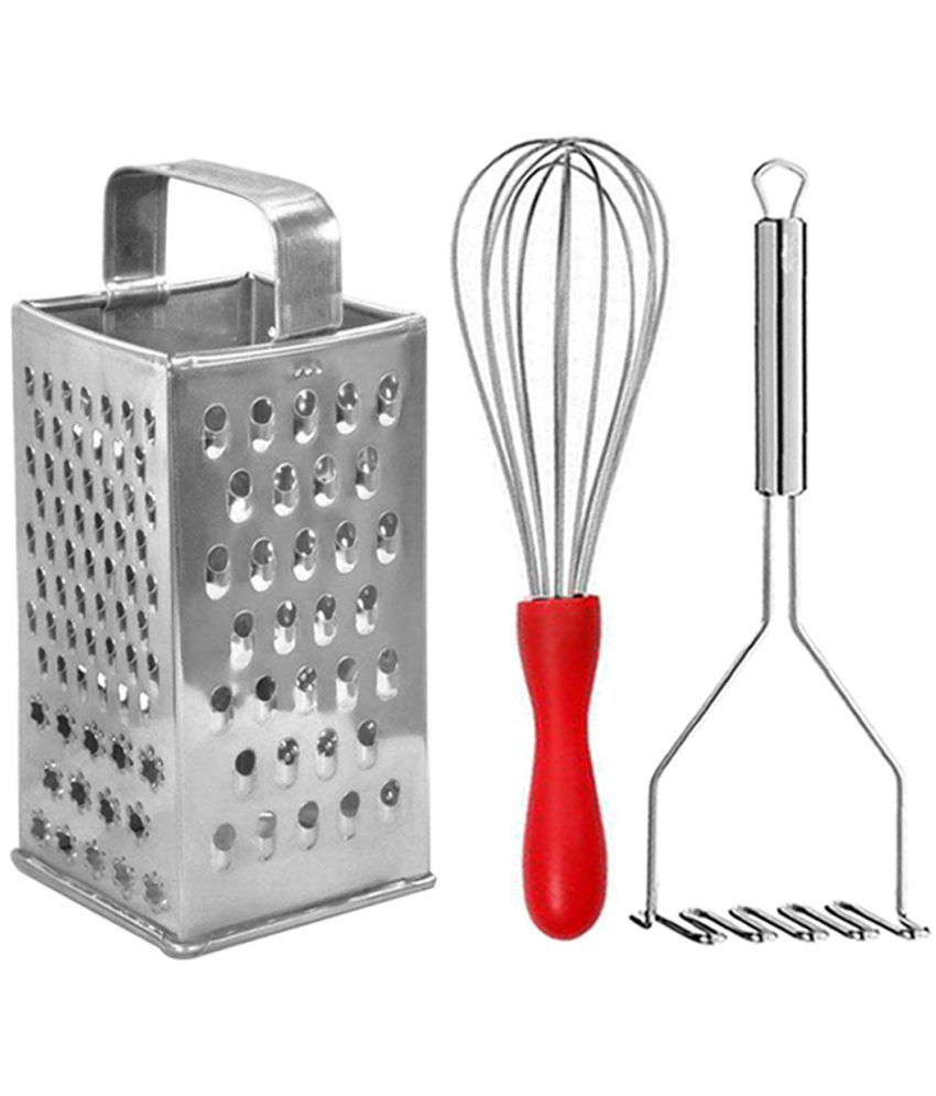     			JISUN - Silver Stainless Steel Grater-Whisk-Masher ( Set of 3 )