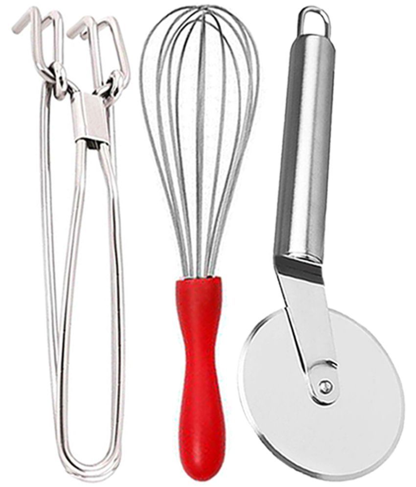     			JISUN - Silver Stainless Steel Pakkad-Whisk-Pizza Cutter ( Set of 3 )