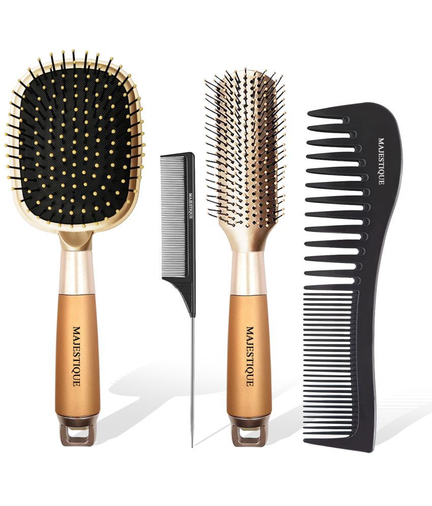     			Majestique 4Pcs Hair Brush Set Paddle, Styling, Tail Comb & Wide Tooth Comb